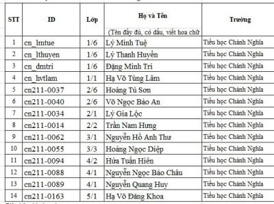 Danh sách học sinh lọt vào vòng trong hội thi "VioEdu Tổng hợp" cấp Thành phố