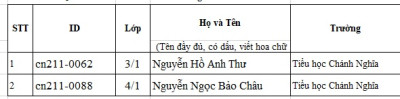Danh sách học sinh lọt vào vòng trong hội thi "VioEdu Tiếng Anh" cấp Tỉnh