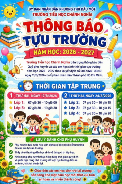 Thông báo thời gian tập trung tựu trường năm học mới 2026 - 2027