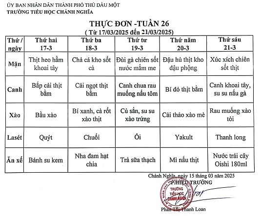Thực đơn bán trú tuần 26 Năm học 2024 2025 1