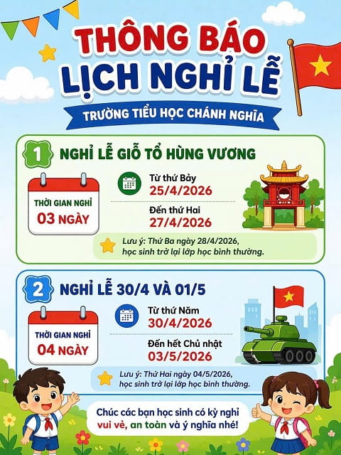 Giõ tổ Hùng Vương, ngày Chiến tháng 304, ngày Quốc tế Lao động 015 năm 2026
